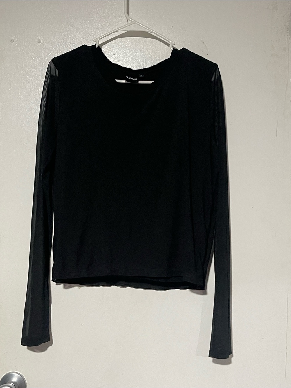 Mono B Black Sheer Mesh Long Sleeve Top Athleisure Size XL